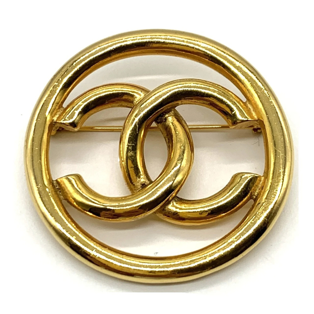CHANEL Authentic Gold Logo Brooch - Picture 1 of 6